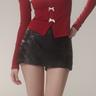 [MESS STUDIO] Slim Mini PU Leather Pants skirt