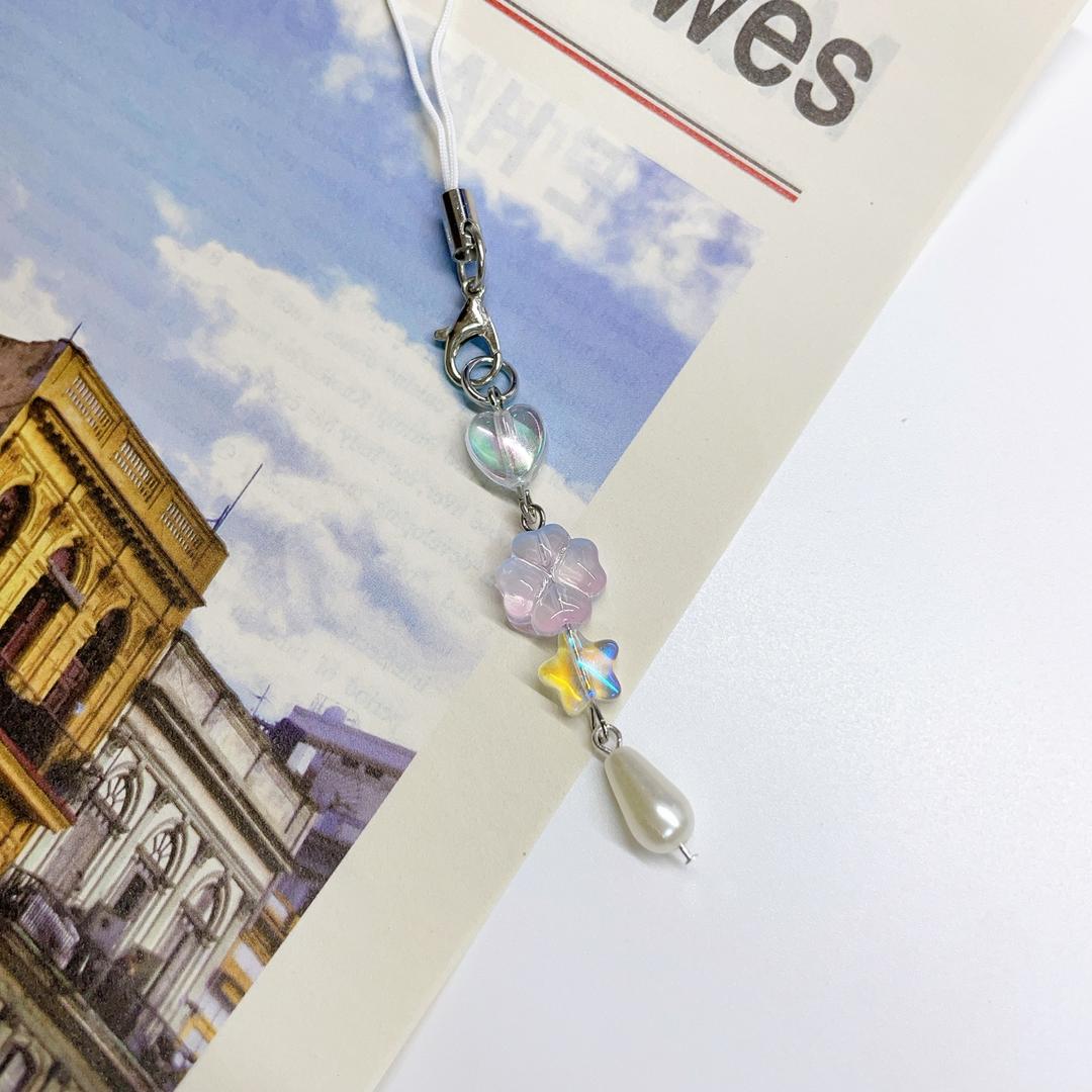 오로라 퍼플 클로버 y2k 키치 비즈키링 에어팟키링 휴대폰키링