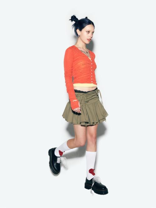 HAND WARMER SHIRRING CARDIGAN RED