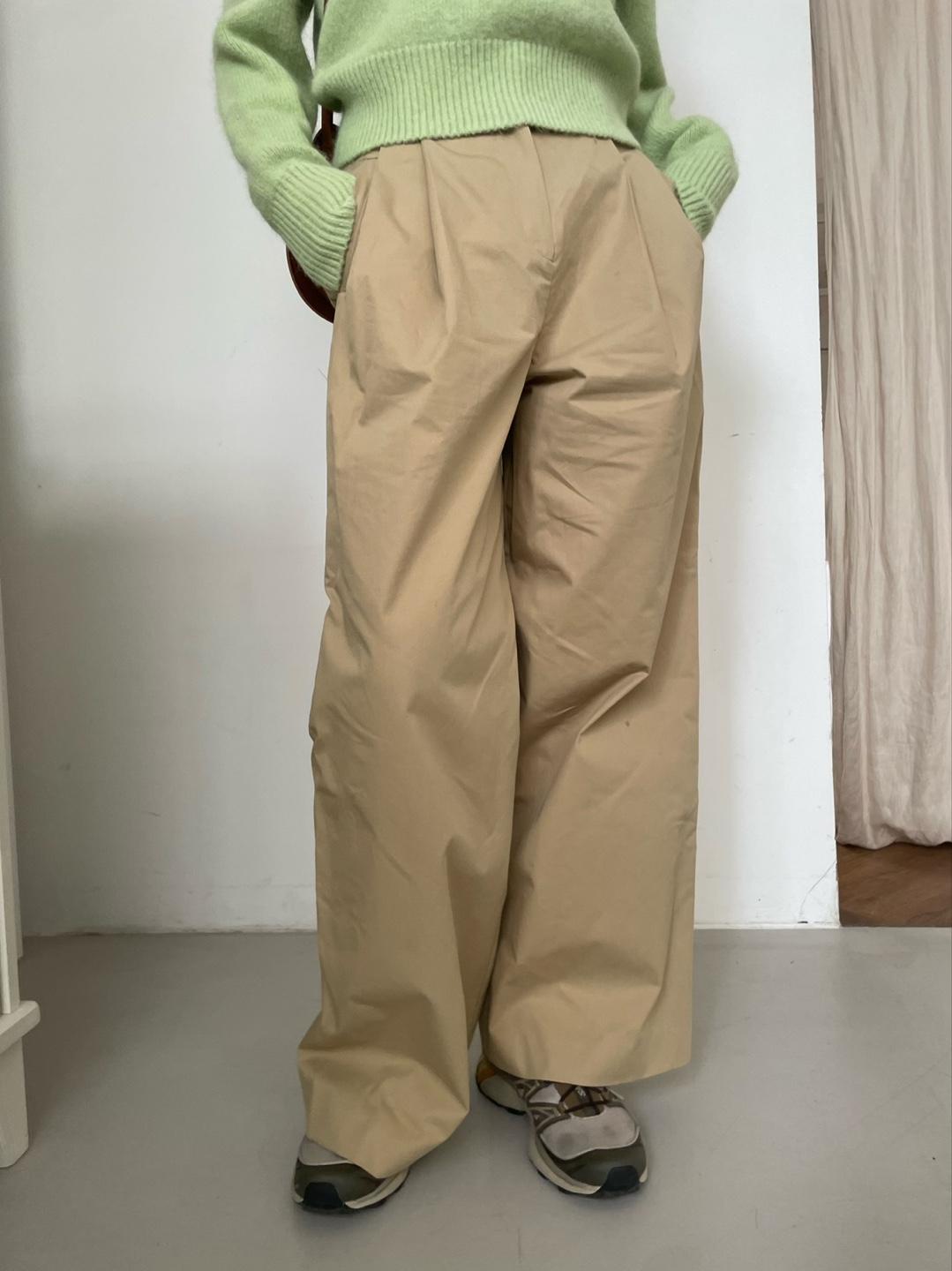 tuck wide cotton slacks pants (3color)