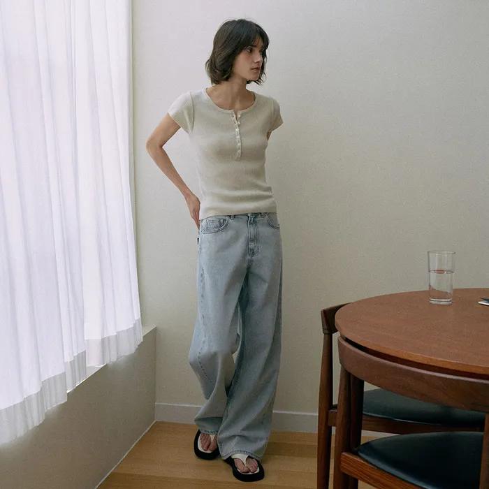 Wide Long Denim[LMBESPDN4114]-Light Blue