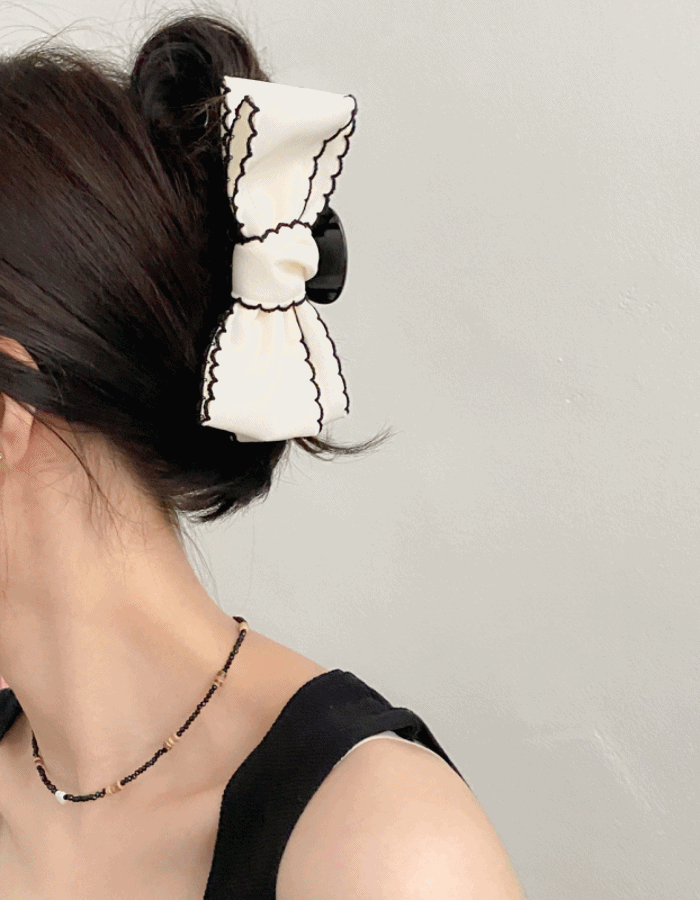 [무배] 국내 대왕집게핀 배색 블랙 리본 빅 집게핀 bami ribbon hair clip