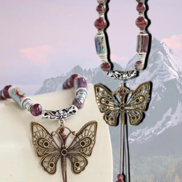 보헤미안 히피 나비 크랙비즈 매듭 목걸이