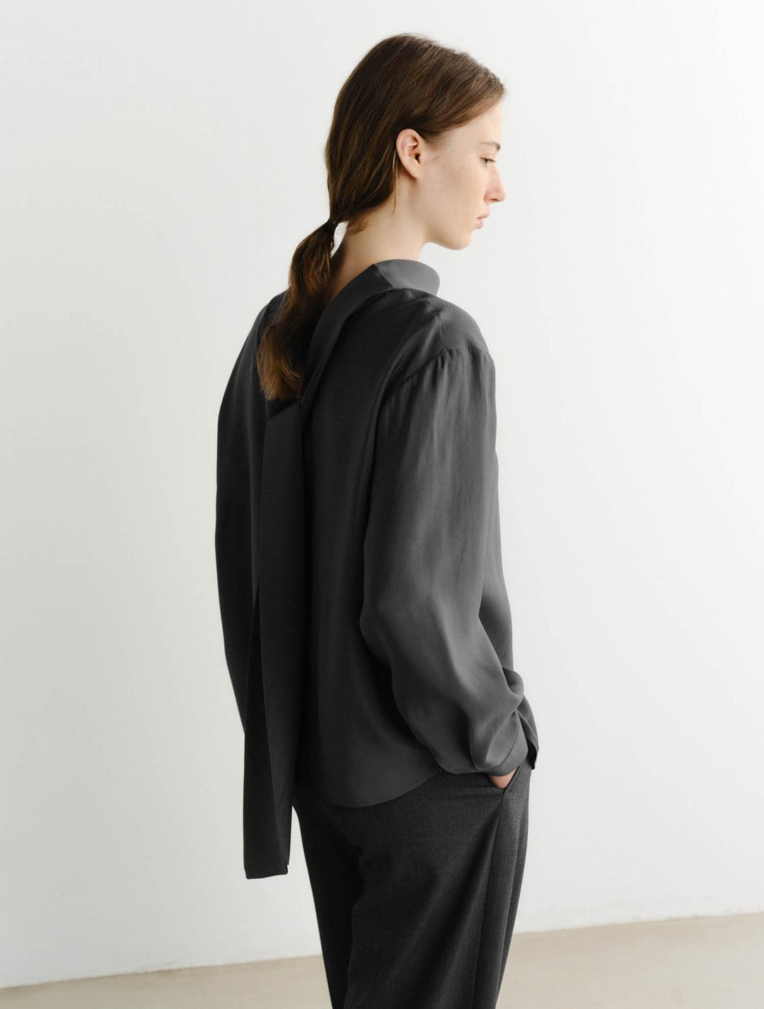 Back Tie Blouse (Charcoal)