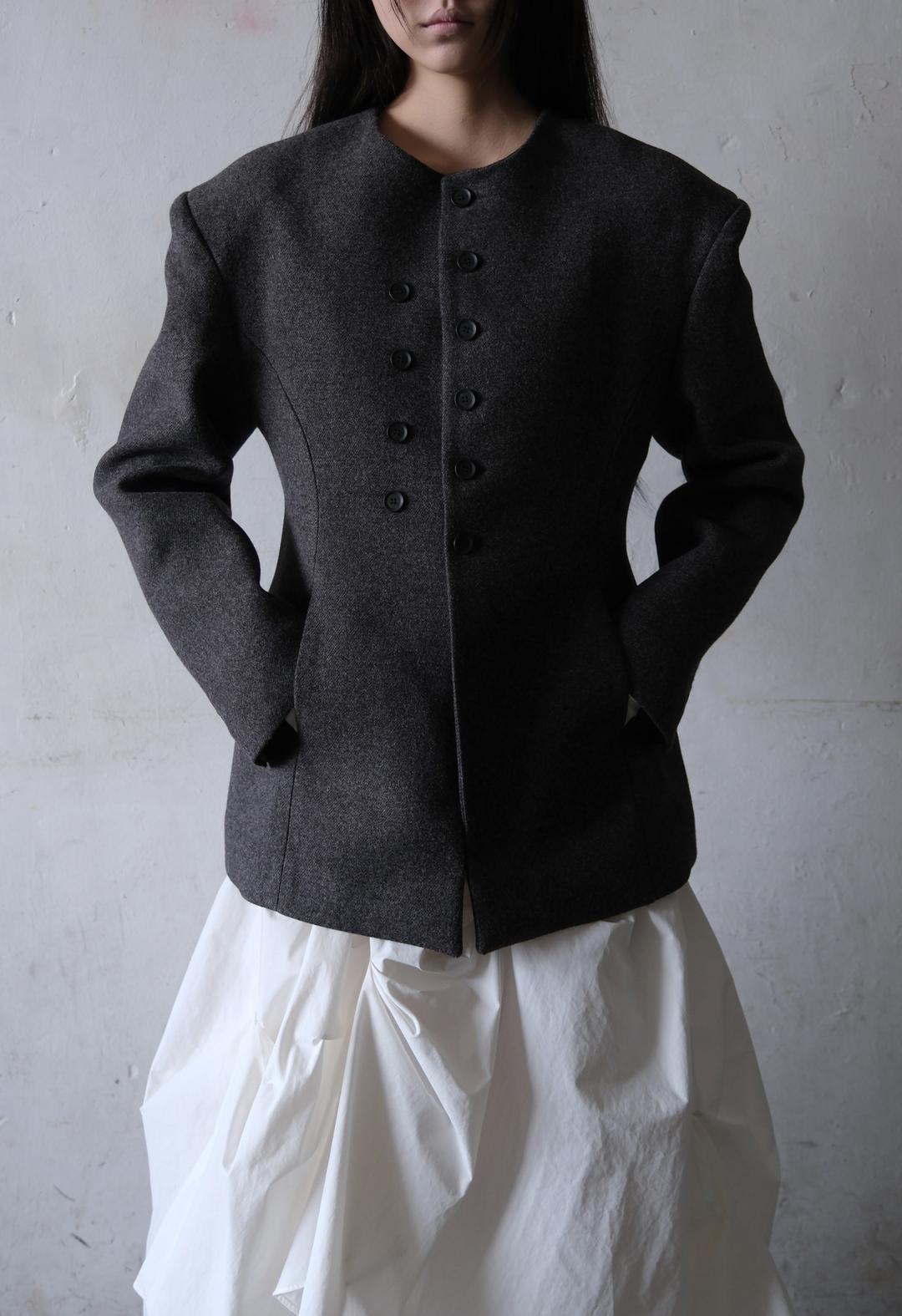 Curve Unbalanced Button Jacket, 2color