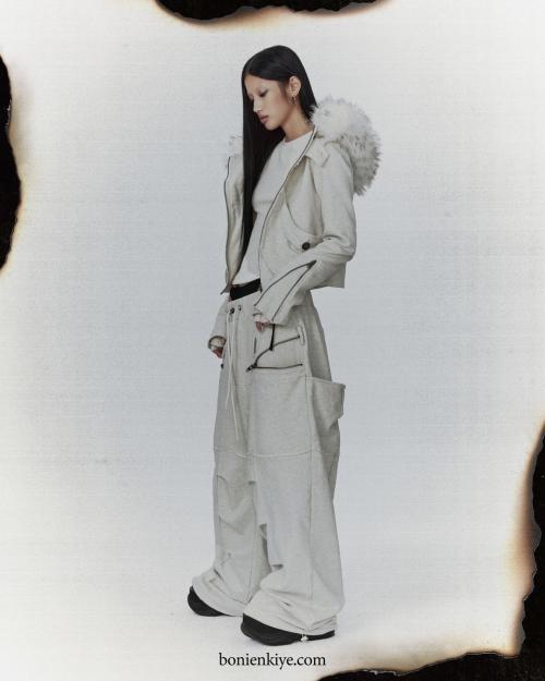 Distressed Seam Zipper Pants (Oatmeal)