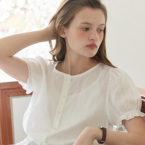 Waist-String Puff Blouse - White