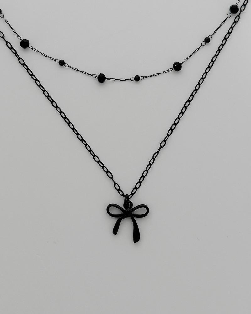 올블랙 리본 레이어드 목걸이