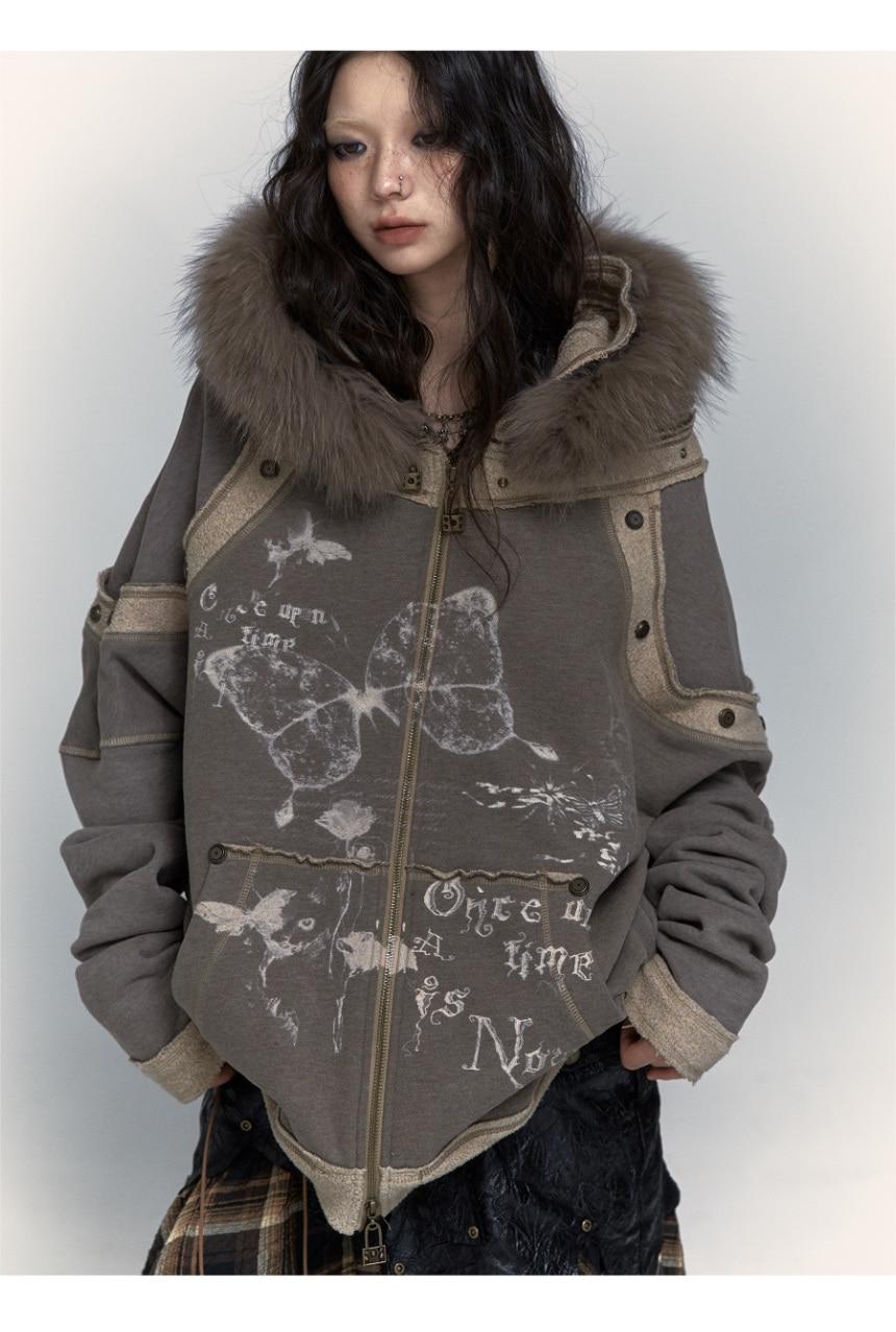 NO ROMANCE Y2K Hood detachable overfit hood zip-up