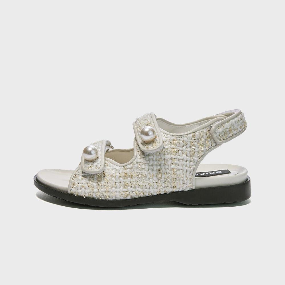 Tweed Velcro Sandals_Cream