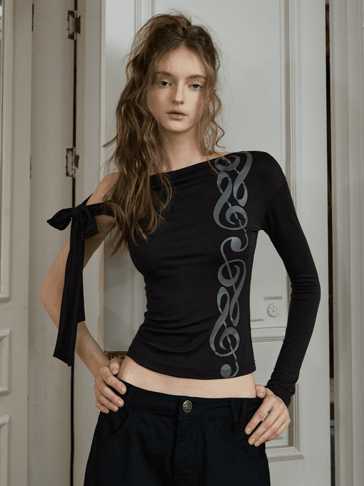 Deleteex Lace-up Elastic Off-shoulder Long Sleeve