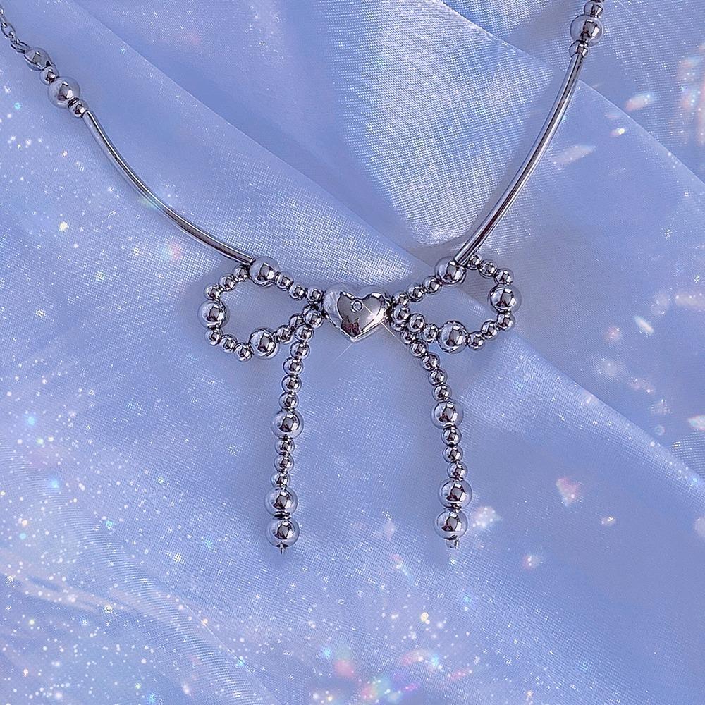 전체 써지컬스틸 리본 하트 빔 목걸이