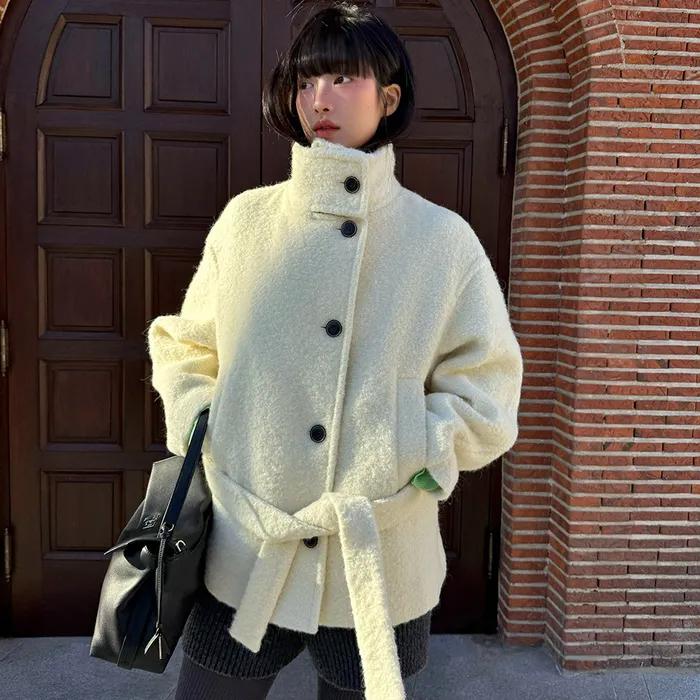 Structured Wool Belted Half Coat KW5WH8410_JC