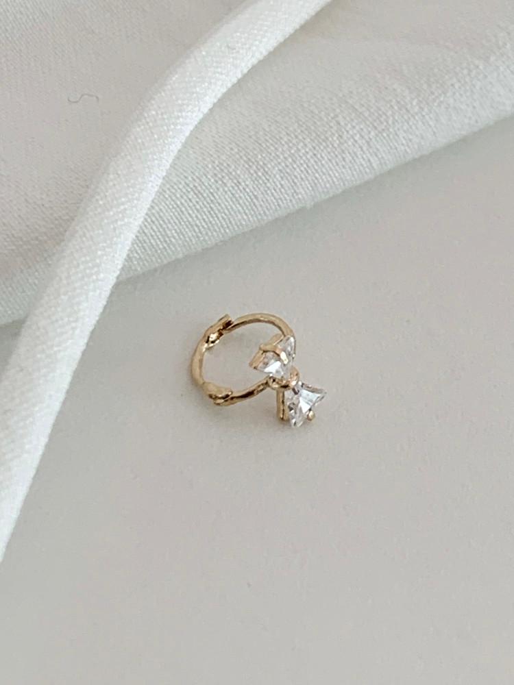 오로라비쥬 14k 릴리 리본 원터치 링귀걸이 (낱개판매) - 데일리 심플 미니 링귀걸이