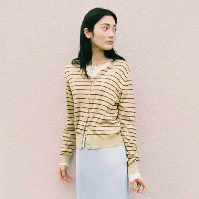 MOLLI ROUND CARDIGAN_LIME STRIPE