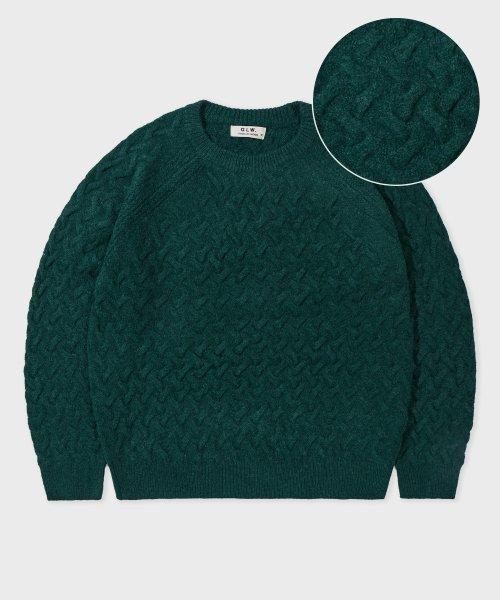 헤비 케이블 레글런 스웨터 니트 그린