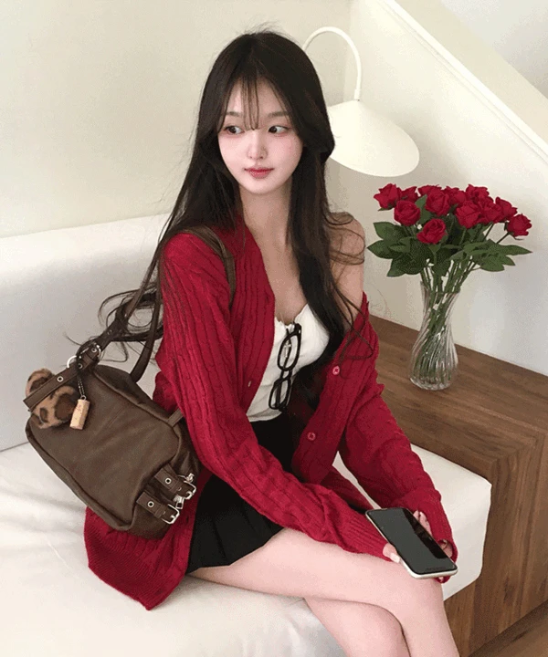 [ 여리살랑핏 ] 레일라 꽈배기 오버핏 니트 가디건