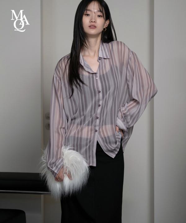 매니크 [신현지PICK][단독] [MNQ MADE] 마티아 시스루 스트라이프 오버핏 셔츠