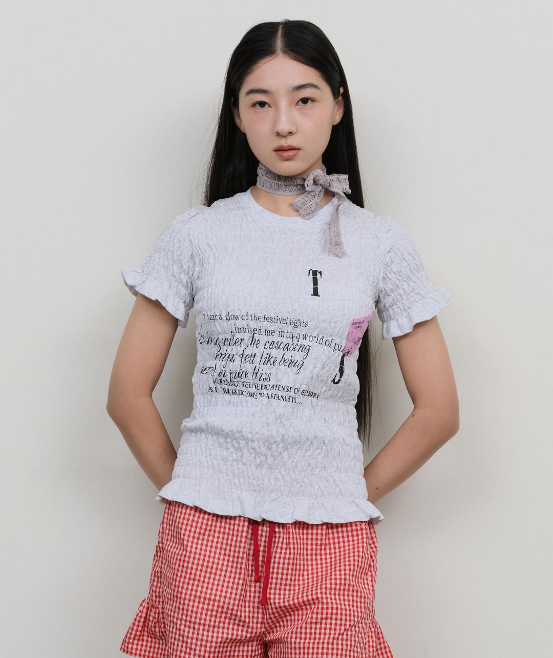Smocked Graphic Top [Gray]