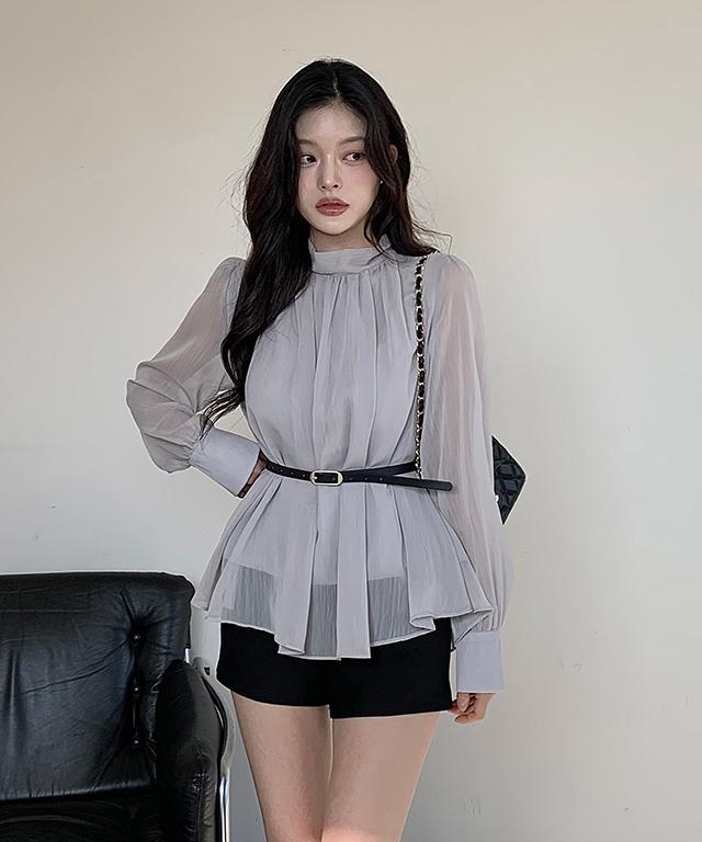 클래식블랑 [벨트set💗] 뱅쇼 벨트 세트 시폰 플레어 스카프 블라우스 봄 가을 하객룩 / 데이트룩 소개팅룩 출근룩 클래식블랑