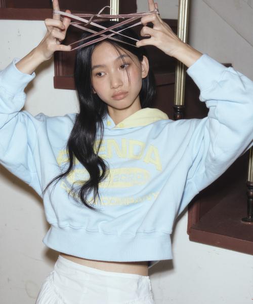 프렌다(PRENDA)  PDC APPLIQUE COLORING HOODIE PASTEL BLUE - 사이즈 & 후기 | 무신사