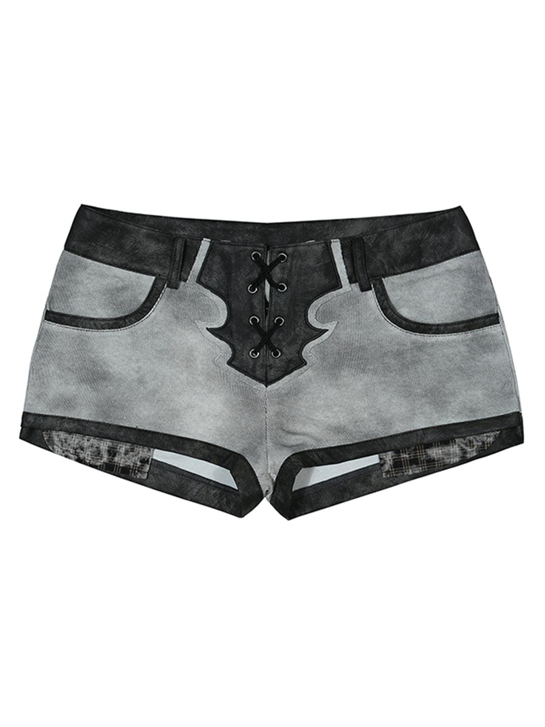 ARIADNAw | PU Patchwork Low Waist Shorts - Black / L