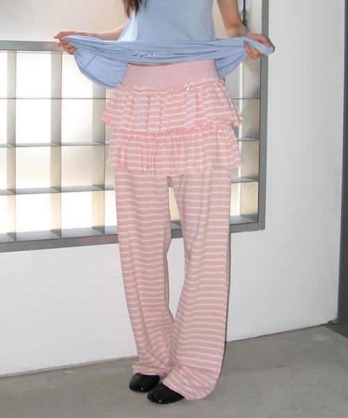 STRIPE CANCAN RUFFLE LAYERED PANTSKIRT PINK
