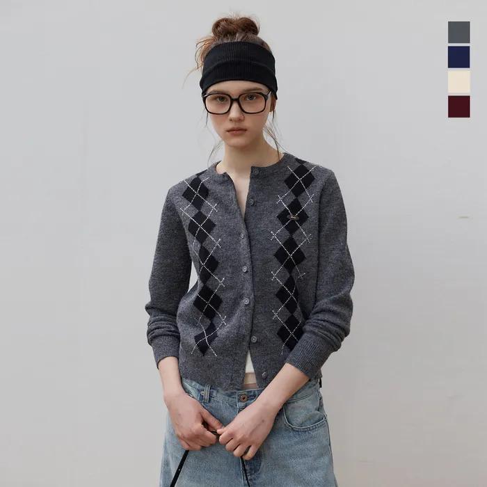 페이션트 클래식 아가일 가디건 4Color