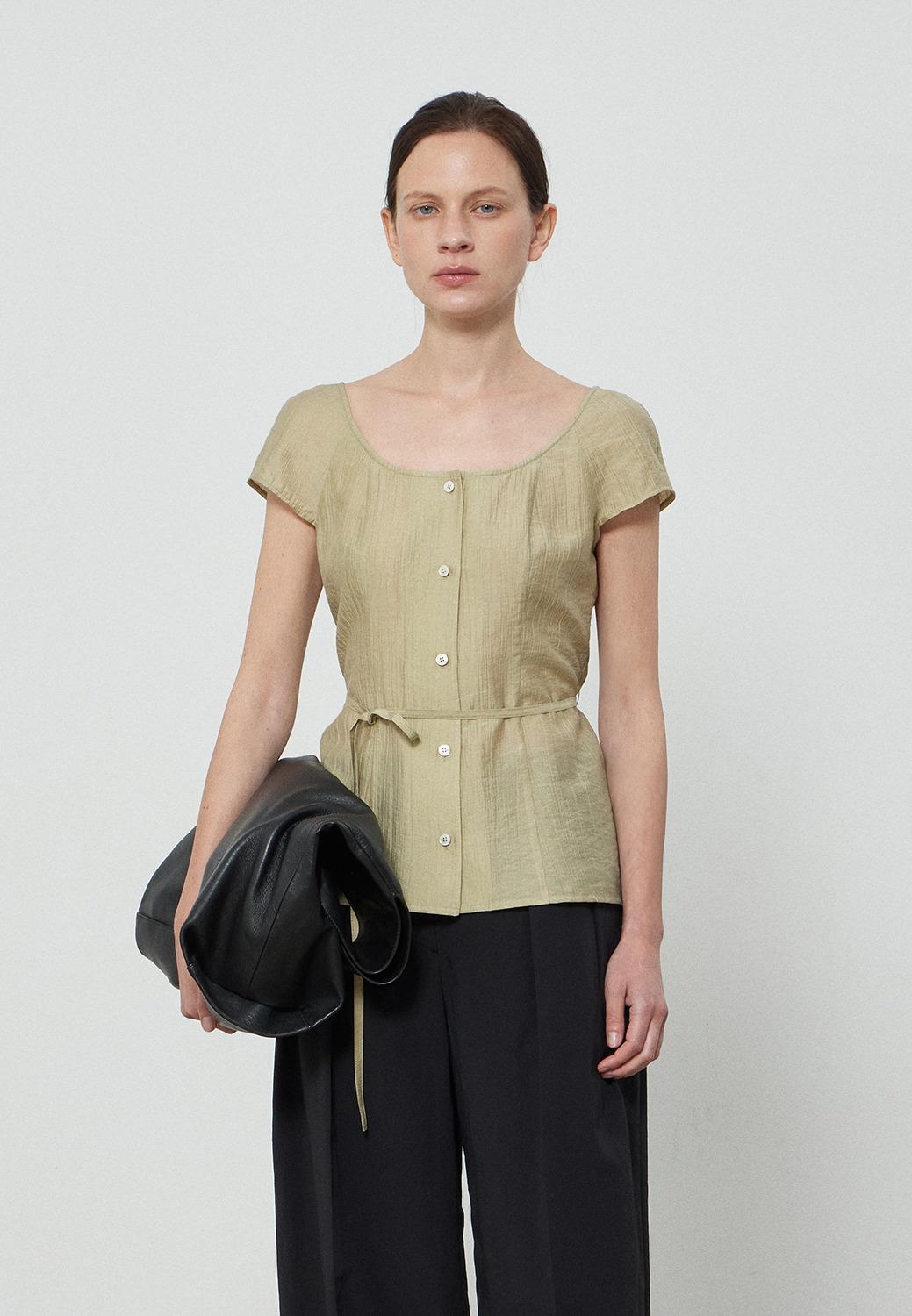 WIDE NECK BLOUSE - KHAKI BEIGE