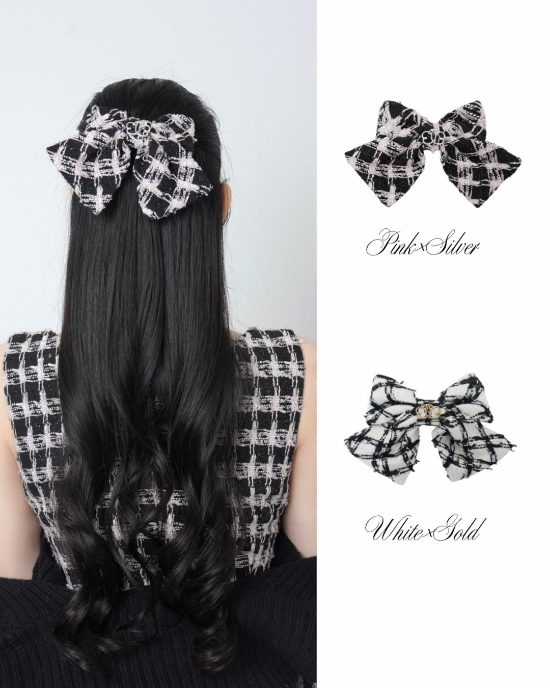 Lumignon original ♥ Tweed papillon hair barrette【ブラック×ピンク/ホワイト×ブラック】 | Lumignon