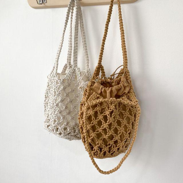 가벼운 그물 복주머니 파우치 니트 여름가방 미니 라탄 네트 토트 버킷백 3col