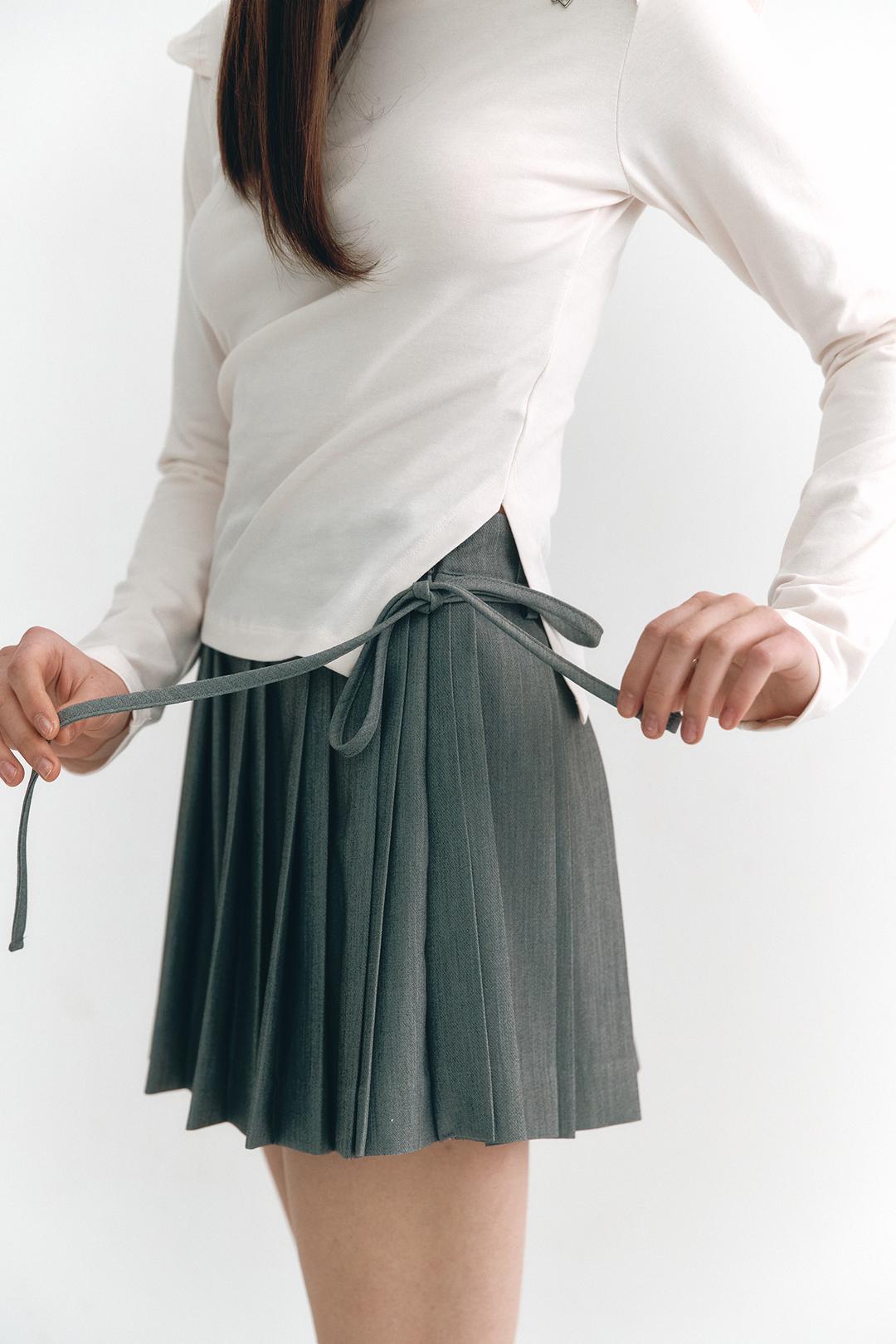 Mini Ribbon Pleats Skirt Gray