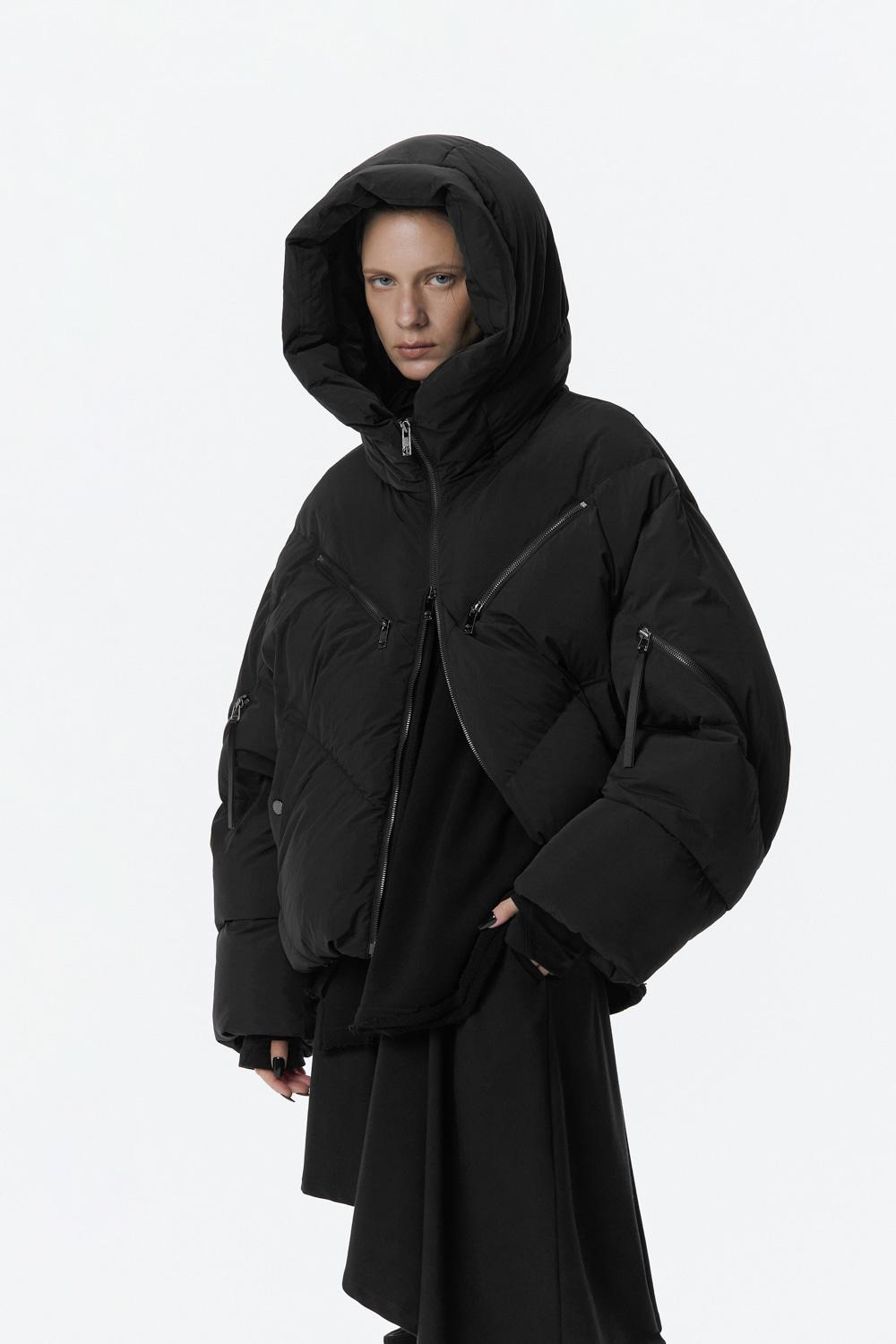 High Neck Hooded Duck Down Padding [ Black ]