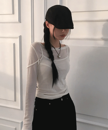 [나시+긴팔티 SET /원단보장🖤]  문의폭주! 울30% 텐셀 레이어드 나시 긴팔 티셔츠 - 3color