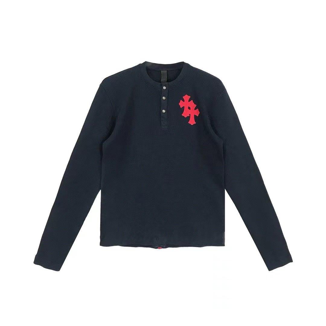 Chrome Hearts Thermal Silver Buttons with Leather Cross Patch Long Sleeve Tshirt - L