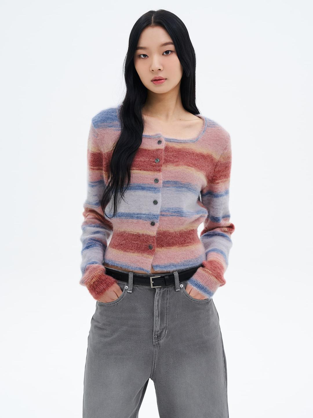 옴브레 니트 카디건 - 라이트 핑크