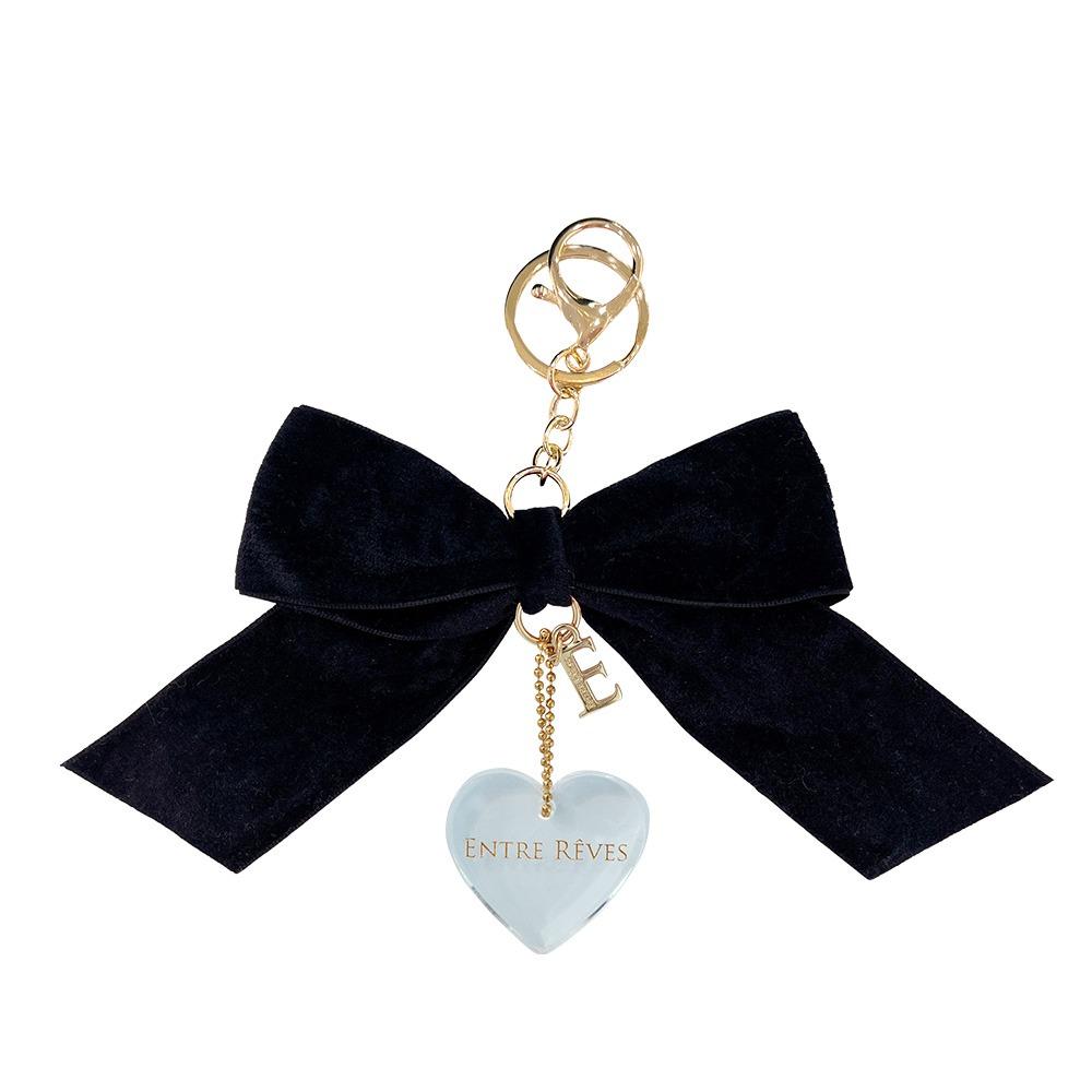 BLACK VELVET RIBBON HEART LOGO KEYRING