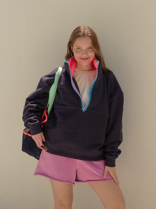 네이비 주아 맨투맨 반집업