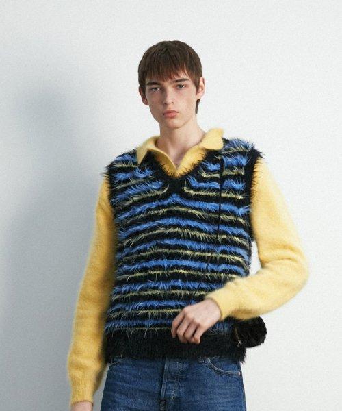 UNISEX, Danke Hairy Stripe Knit Vest / Night Sky