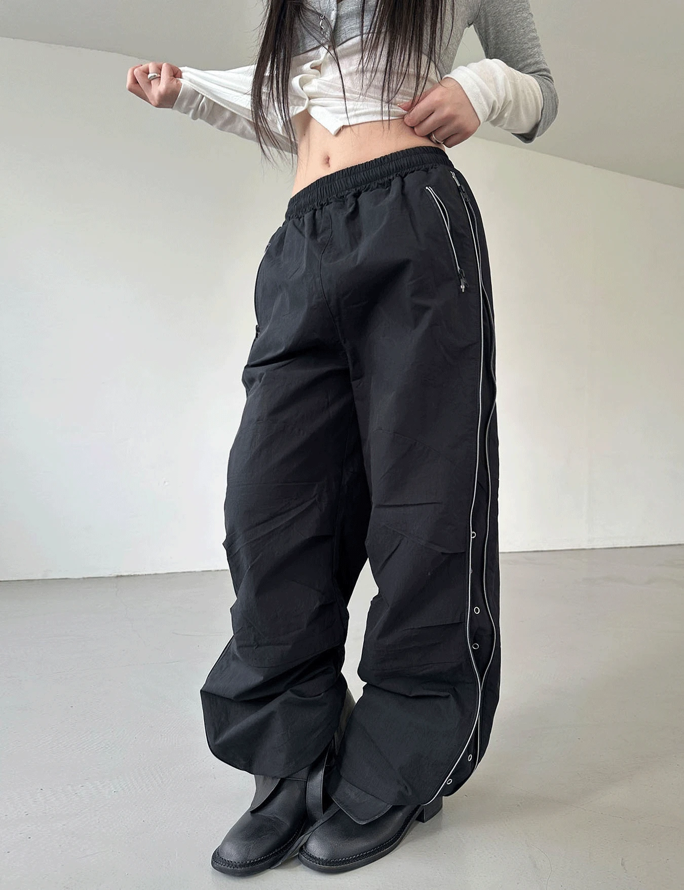 eyelet zip pants (1color)