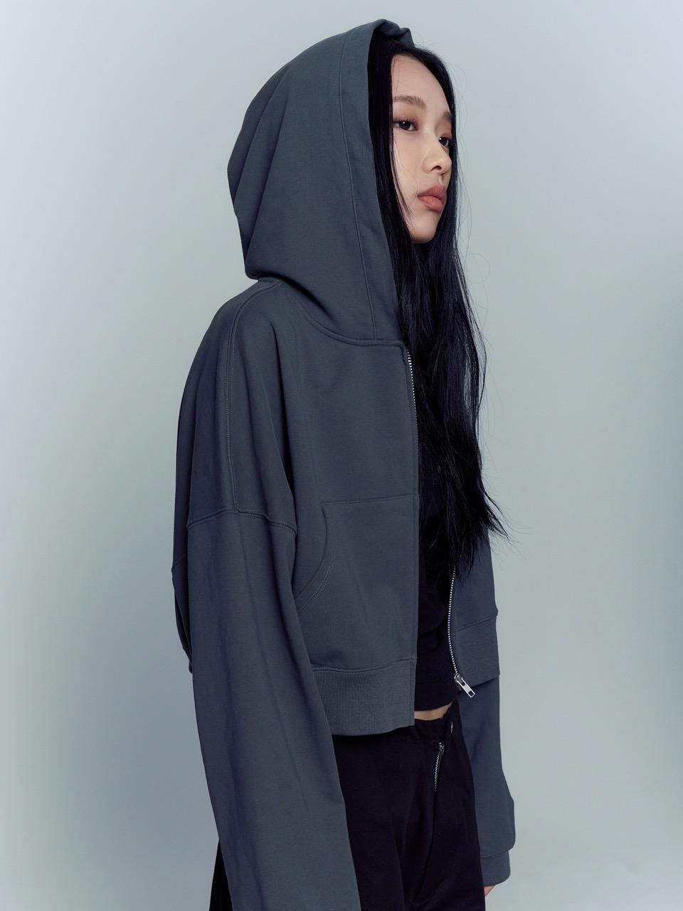 CROPPED ZIP-UP HOODIE, CHARCOAL