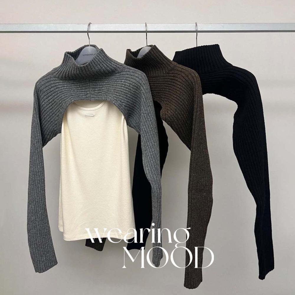 [SALE] 런던플랏 볼레로 터틀 니트 골지 하이넥 폴라 레이어드 머플러 조끼 (3c)