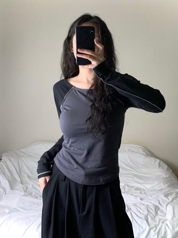 마인 배색 긴팔 티셔츠 (3col)