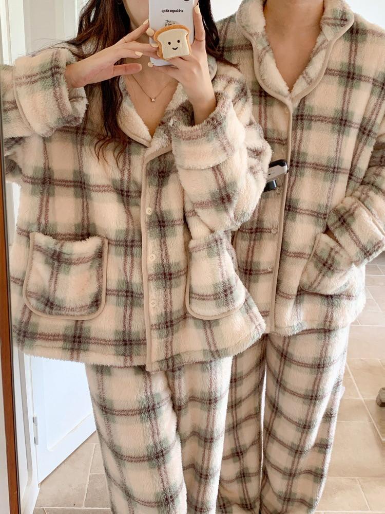 커플 그린 체크 수면 잠옷세트