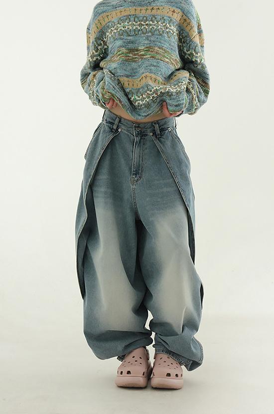 washed wrap balloon wide jean (unisex)