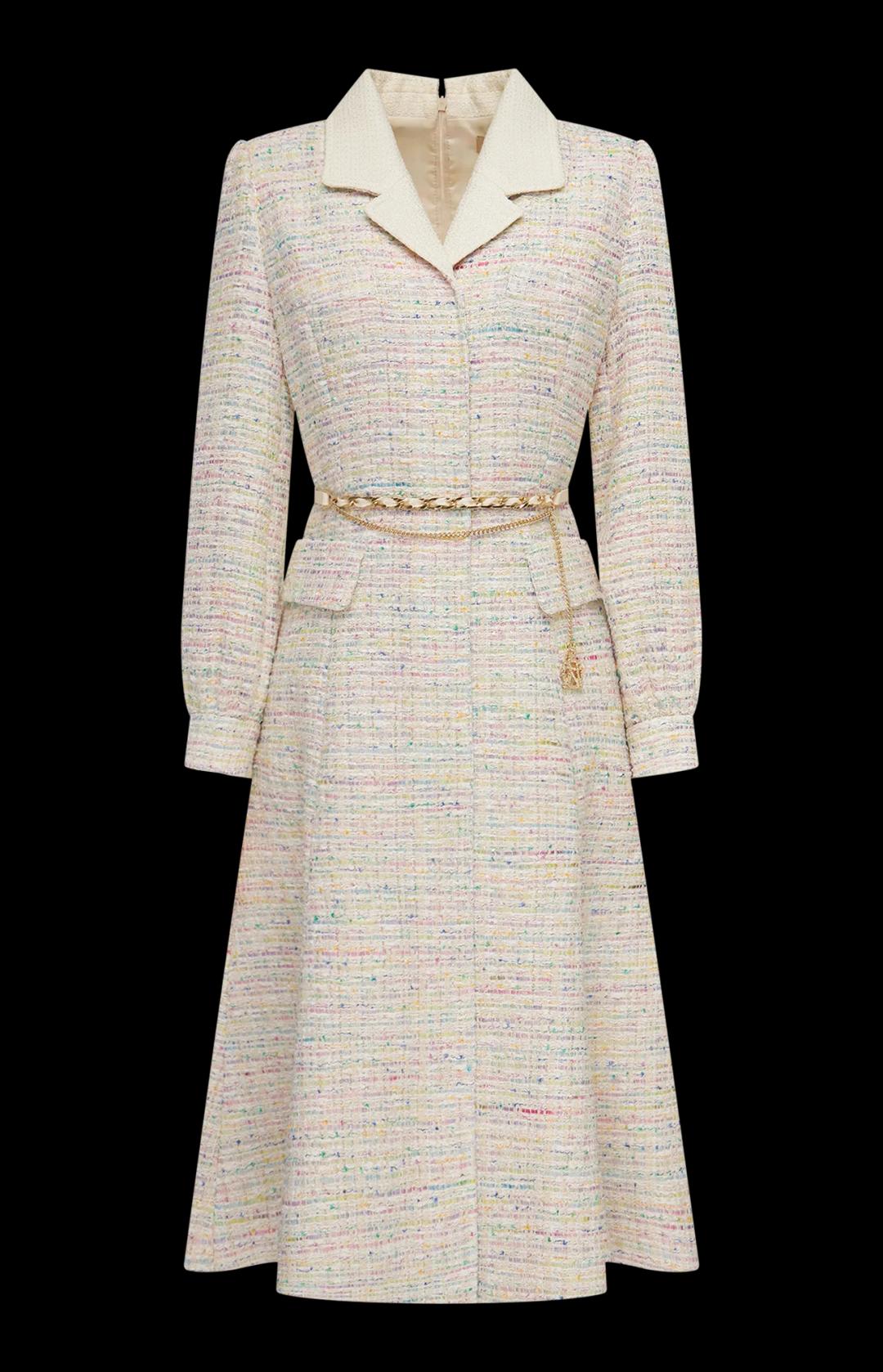 배색카라 트위드 원피스