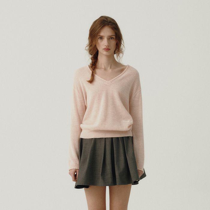 Babys Breath V-neck Scallop Knit_Pink