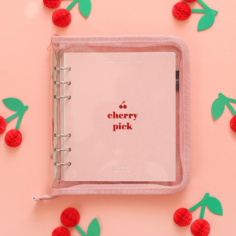 A6와이드 6공 체리픽 다이어리 지퍼