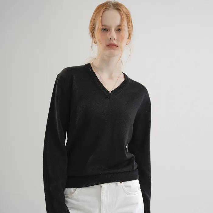 Premium Anti-filling Wool V-neck Basic Knit (Black)