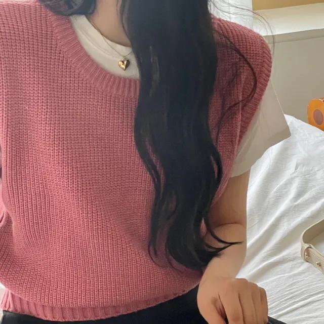 (2color) 이슈 유넥 니트 조끼 베스트 크롭 루즈핏